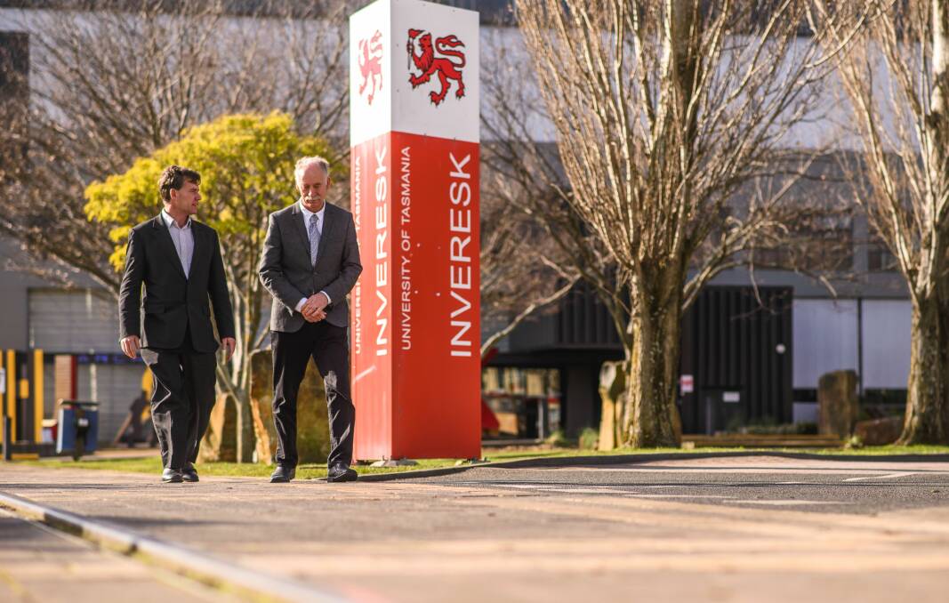 ANSWERS: Northern Expansion Project director James McKee and University of Tasmania Pro Vice-Chancellor David Adams. Picture: Scott Gelston