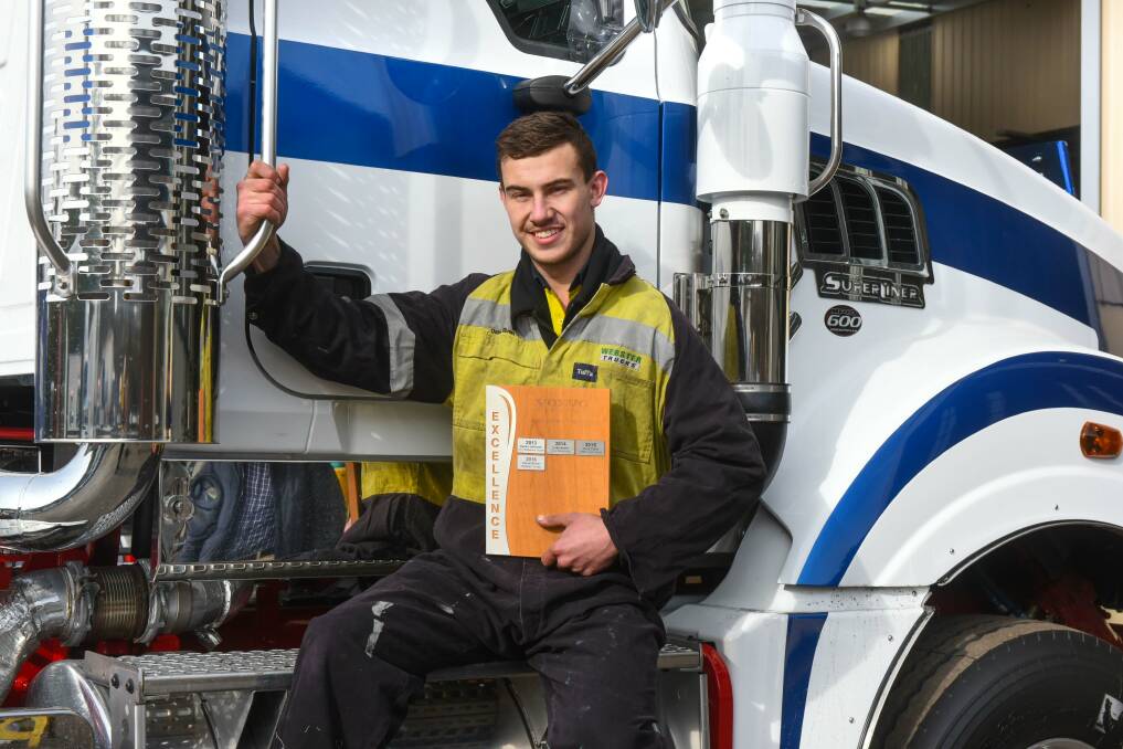 MOTORING: Webster Trucks employee Daniel Bluett is the first Tasmanian to be named the Volvo Apprentice of the Year. Picture: Neil Richardson 