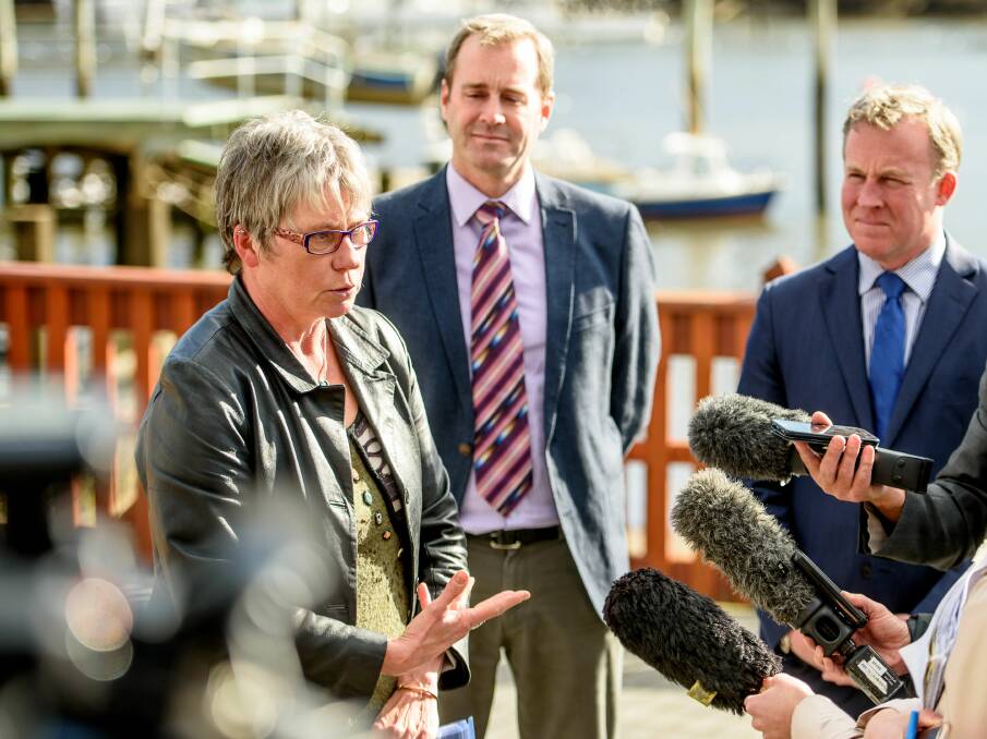 Epilepsy Tasmania CEO Wendy Groot with Michael Ferguson and Will Hodgman. Picture: Scott Gelston