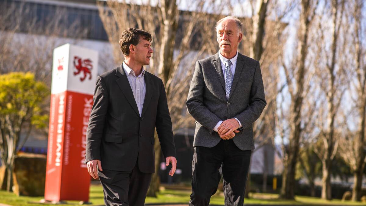 ANSWERS: University of Tasmania Northern Expansion Project director James McKee and Pro Vice-Chancellor David Adams. Picture: Scott Gelston