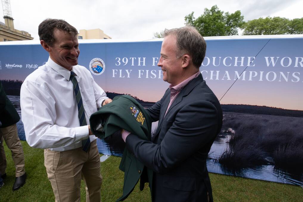 Australian team blazers are handed out by Premier Will Hodgman. Picture: Supplied