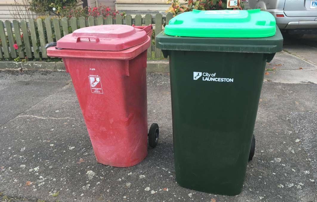 The City of Launceston Council's waste and FOGO kerbside bins. More than 8000 people have signed up for the organic waste collection service since its launch. Picture: File