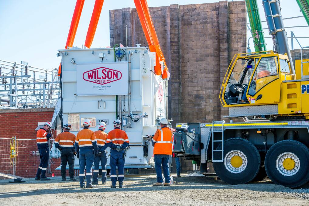 A 300 tonne power transformer is installed at Bell Bay Aluminium in April, in an upgrade worth $6.5 million dollars. Picture: Scott Gelston