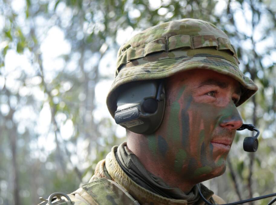Lance Corporal Kristian Wynn, a member of the 12/40 Battalion Royal Tasmania Regiment, at a recent training exercise in regional Victoria.at Puckapunyal. Picture: Matt Dennien