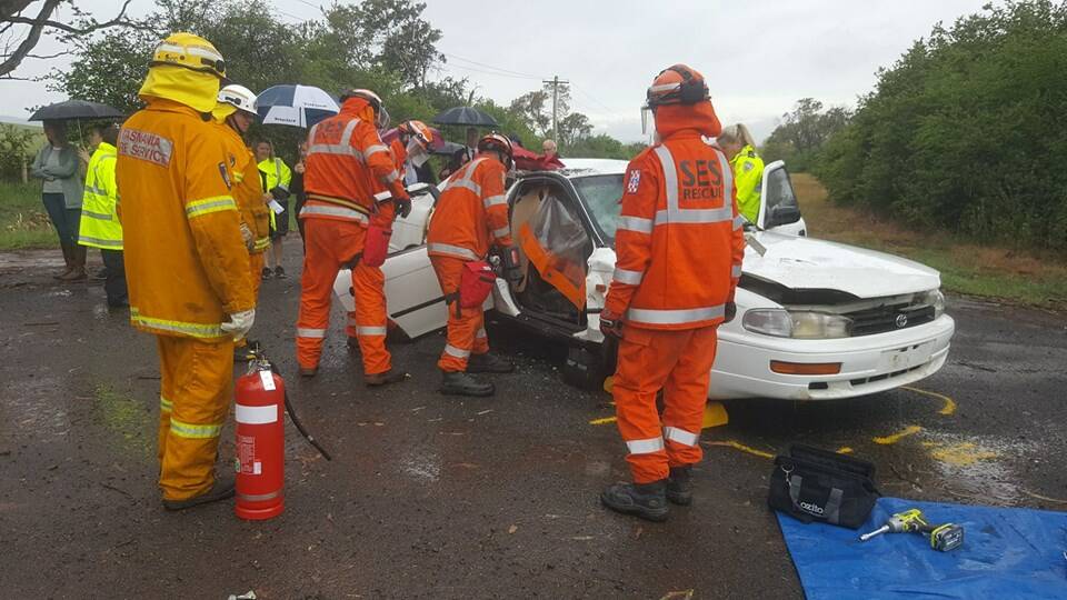 Emergency service personnel at a road safety crash scenario for students of Campbell Town District High School. Pictured: Supplied