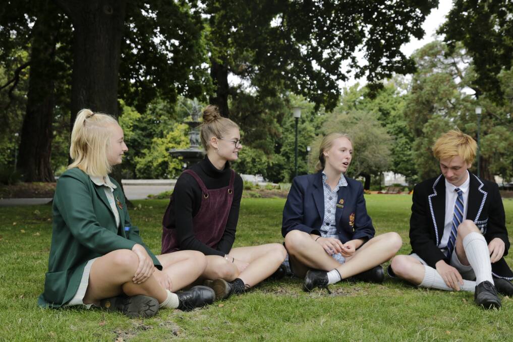 Launceston School Strike 4 Climate organisers Gabrielle Dewsbury, Anna Roberts, Annie Gulliver and Joseph Savva. Picture: Matt Dennien