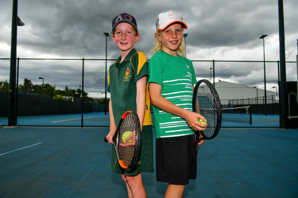 GAME SET: Junior tennis players Thomas Heathcote and Oliver Carswell, 10, are off to the national Super 10s team championship. Picture: Scott Gelston