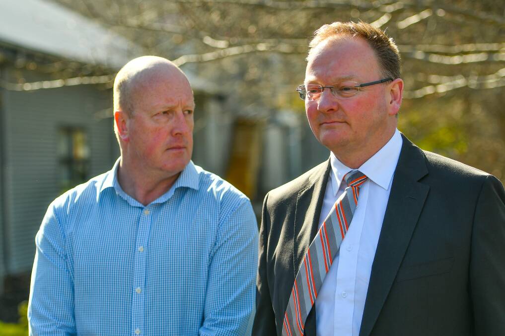 Housing Tasmania's Peter White and housing minister Roger Jaensch in Launceston. Picture: Scott Gelston.