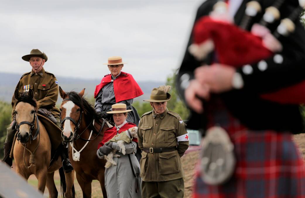 SOLEMN: Members of the Northern Tasmanian Light Horse Troop during the Campbell Town Remembrance Day service on Monday. Picture: Matt Dennien