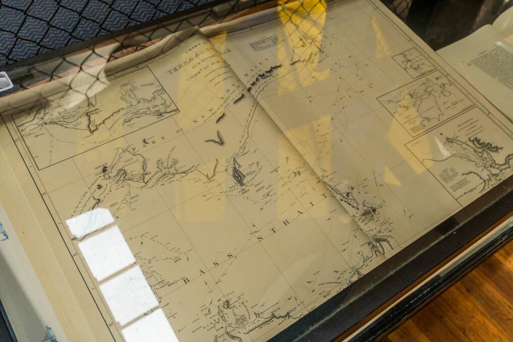 A replica of one of Flinders' Tasmanian maps at the Bass and Flinders Centre, George Town. Picture: Phillip Biggs