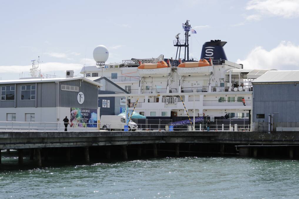 DOCKING: Cruise ship Caledonian Sky stops at Inspection Head Wharf on its maiden voyage. Picture: Matt Dennien
