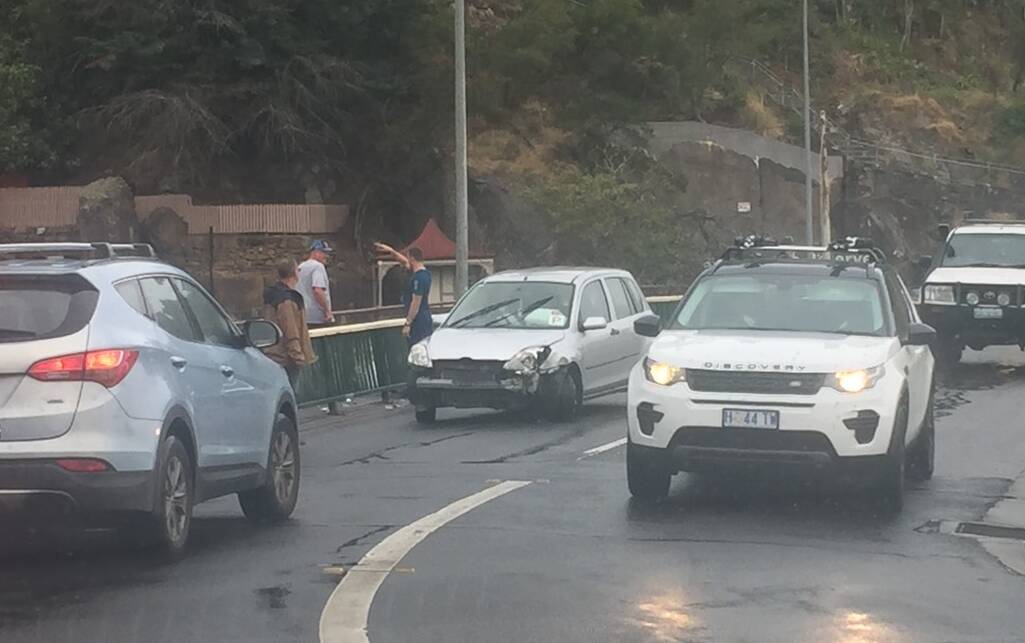 The car blocking the outbound lane of Kings Bridge. Picture: Mark Baker
