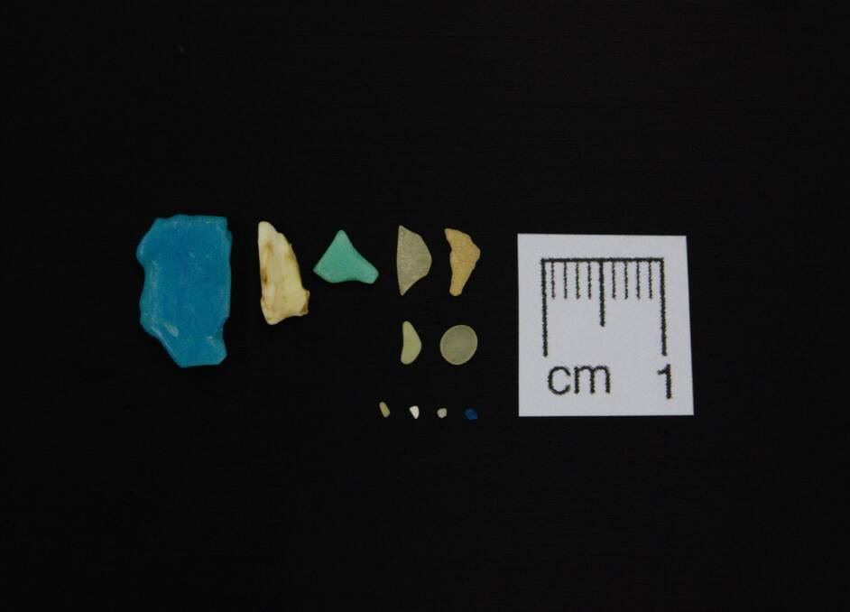 FOUND: Plastic from the stomach of a flesh-footed shearwater as macro (top), micro (middle) and ultrafine (bottom) size. Smaller-still are thought to exist. Picture: Supplied.