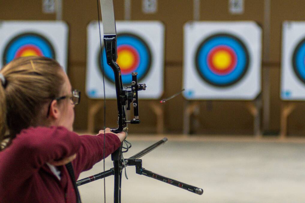 BULLSEYE: Archer Samantha Macfarlane hits her target. Picture: Phillip Biggs.