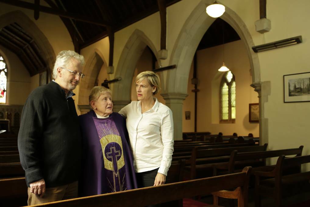 John Temple, Reverend Josephine Pyecroft and Lyons Labor MHA Jen Butler at St Mary's Church in Hagley after the congregation learned their church had been spared from sale during a service on Sunday. Picture: Matt Dennien