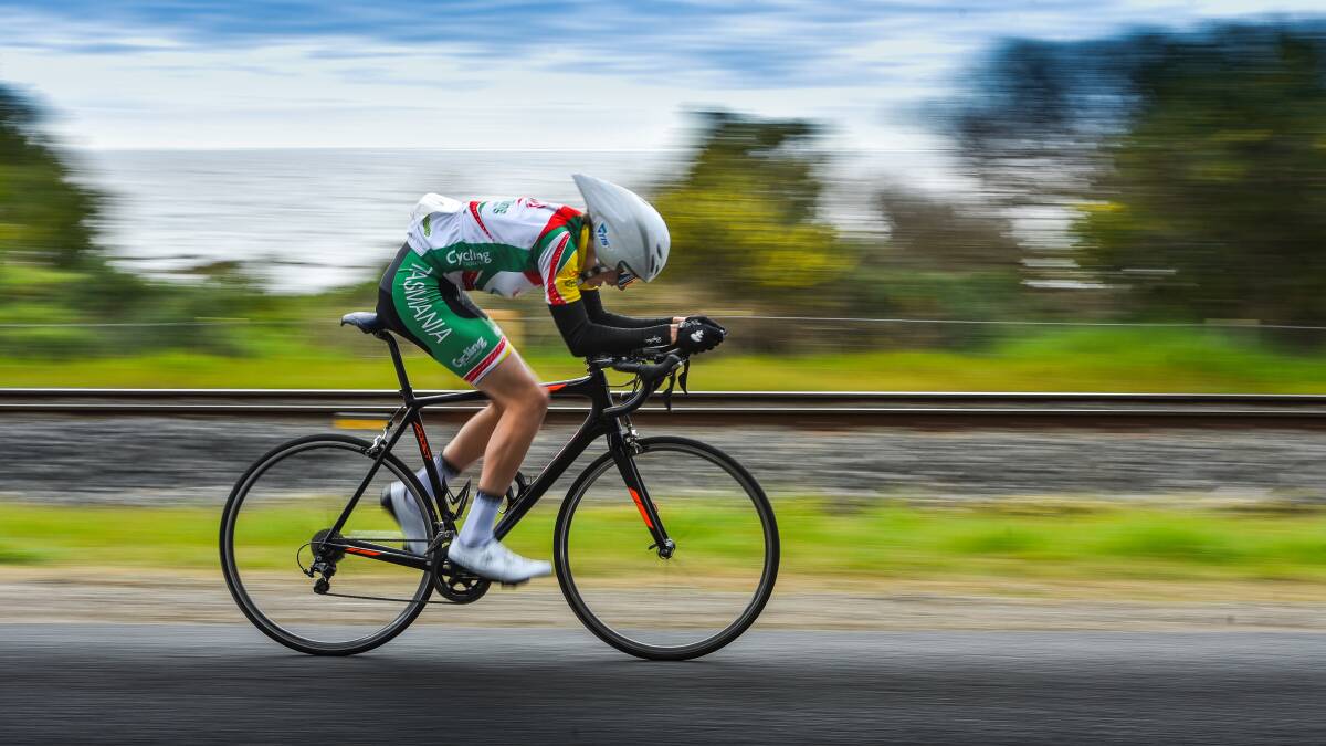 Solid start: Lanceston's Henley James-Smith in the time trial on Day 1 of the National Junior Road Championships on Friday. Picture: Scott Gelston