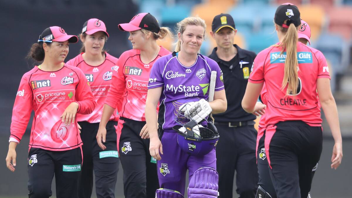 Disappointed: Georgia Redmayne reacts to the fall of the last wicket during the WBBL match between the Sydney Sixers and the Hobart Hurricanes. Picture: AAP Image/Rob Blakers. 
