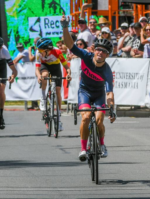 Redemption: Mark Padgett conquers the peanut roundabout to cross the line in first place in the A-grade support race. Pictures: Phillip Biggs