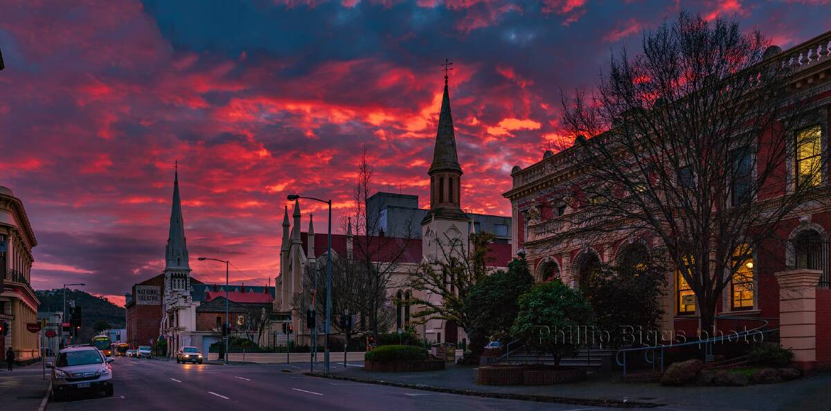 Paterson Street steeples and sunset