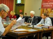Wednesday 25th March 2009  photo:  Phillip Biggs
Legislative Council Road Select Committee Road Safety MLC Ruth Forrest,  Nathan Fewkes (secretary), Chairman Don Wing and Ivan Dean listen to a report from George Chandler, of the Dilston Windermere Swan Bay Bypass Committee.
