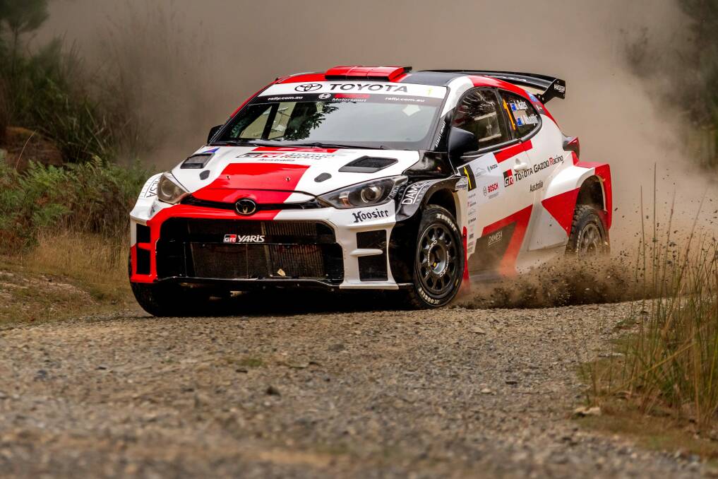 The Toyota Gazoo Racing Australia Toyota GR Yaris AP4 of Lewis Bates and Anthony McLoughlin
at the ARC Launceston Rally, Security Road, Pipers River.
Saturday March 25 2023 Picture by Phillip Biggs 