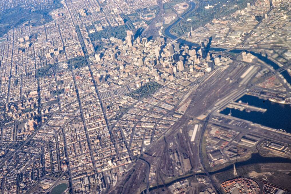 Flying over Melbourne on our way to Hobart, April 26, 1987