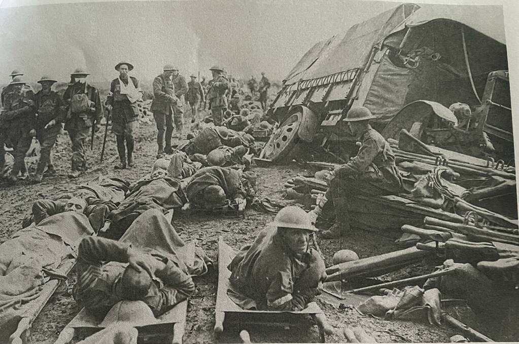 FLASHBACK: William Kiel is seated on the right during the chaos of the Battle of Menin Road. Picture: Supplied