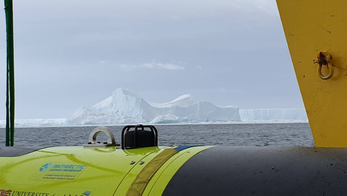 The Autonomous Underwater Vessel in the seas off Antarctica during the 2020 research trip. Picture Konrad Zurcher 