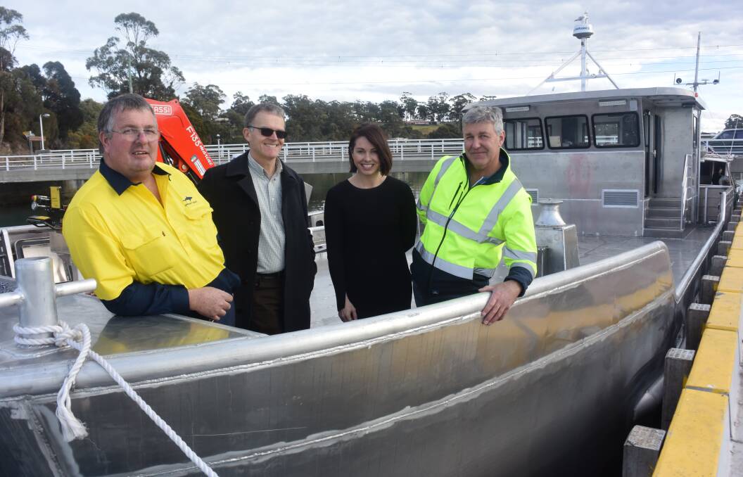 Journalist Tess Brunton was among the crowd welcoming the three aquaculture vessels, two for Tassal and one for Spring Bay Seafood, in St Helens.