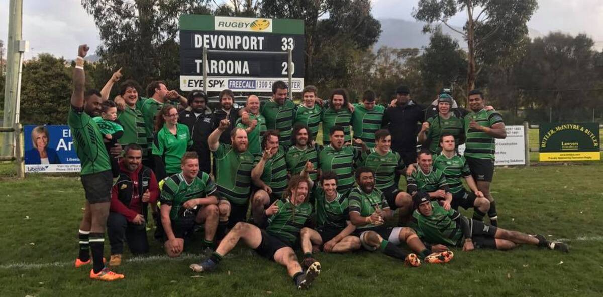 JOB WELL DONE: Devonport Bulls enjoy the fruits of a hard-earned Tasmanian Rugby Union grand final win against Taroona in Hobart on Saturday in what proved vindication for the club. Picture: Supplied.