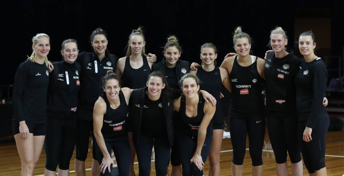 WE ARE COLLINGWOOD: Magpies Super Netball players pose for a Silverdome selfie after their Friday night training session. Picture: Kiff Emerson. 