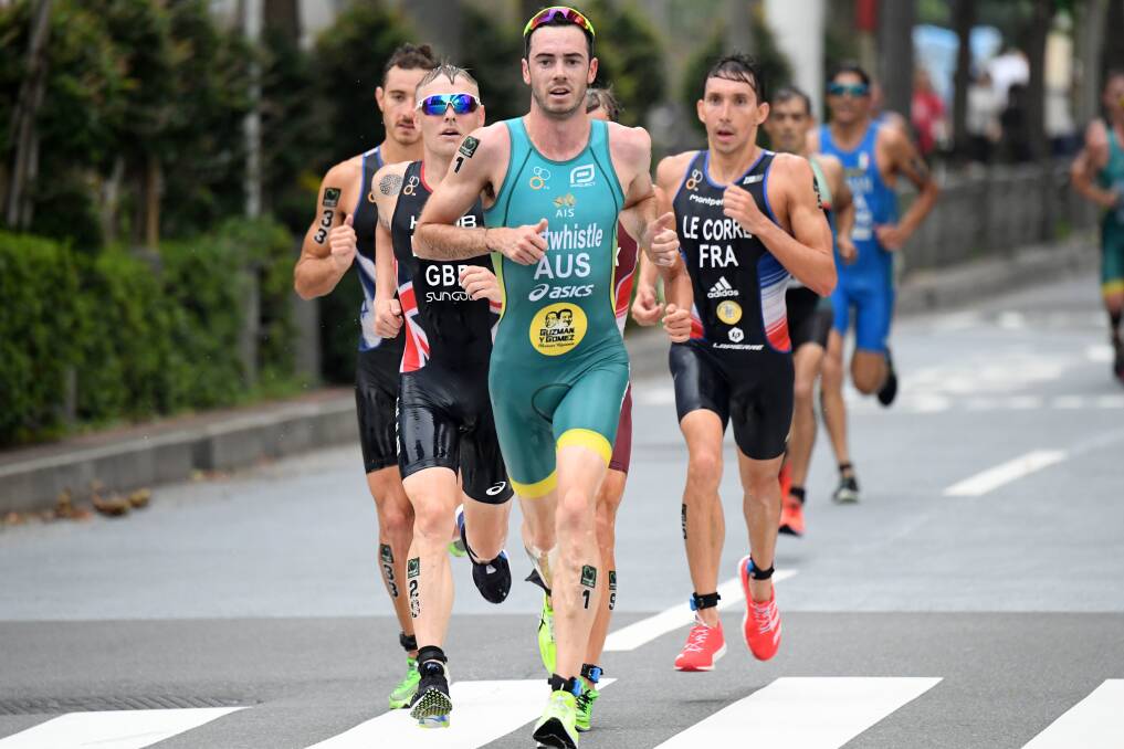 NOT YET: Jake Birtwhistle looks to push hard on the Tokyo road in front of international rivals at his first opportunity on Friday to qualify for next year's Olympics. Picture: Delly Carr