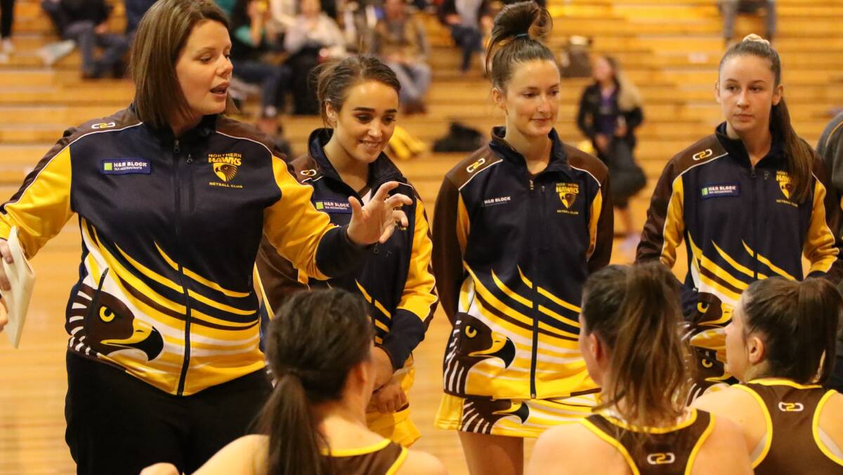 KNOWLEDGE: Coach Ruth Tuohy articulates her point to Northern Hawks players on Sunday. Picture: Jess Stevenson