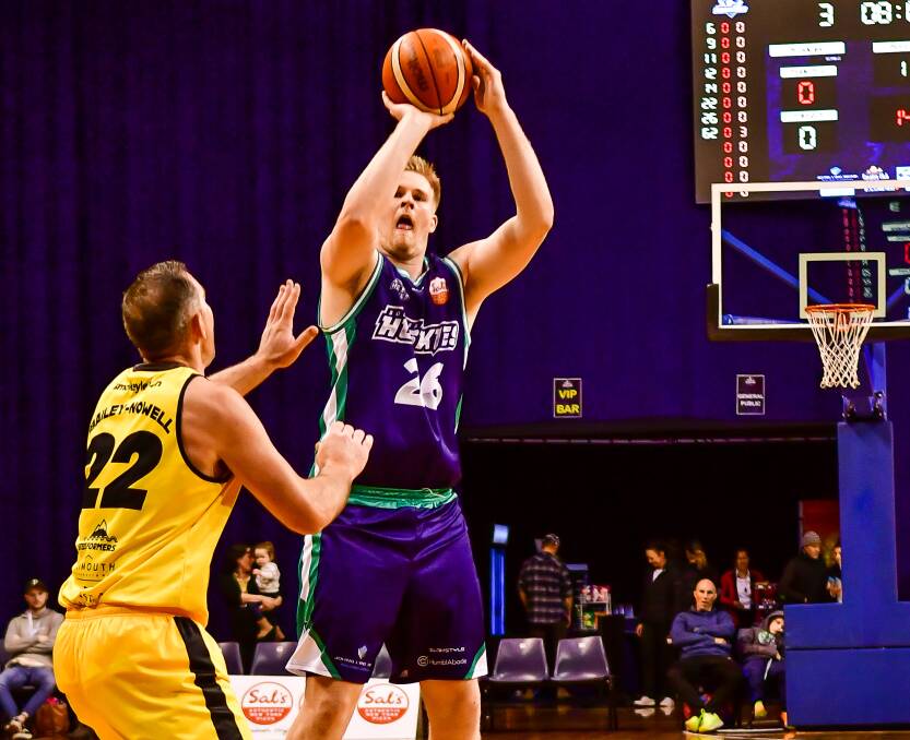 BIG SHOT: Southern Huskies recruit Harry Froling looks to sink a basket from well out of his zone in the clash against Taranaki Mountaineers on Saturday night at the Silverdome. Pictures: Scott Gelston