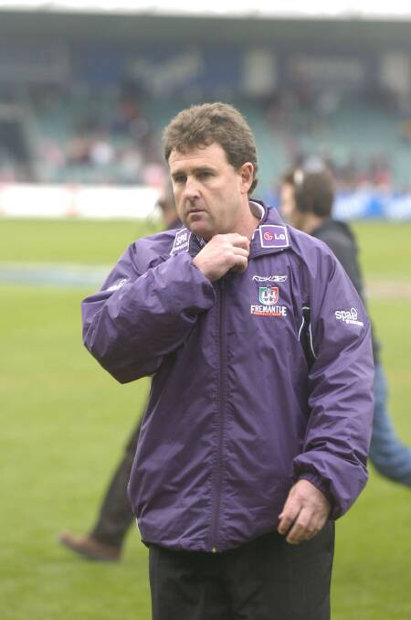 NOT HAPPY: Fremantle coach Chris Connolly moments after being ordered off the ground during the infamous Sirengate match at Aurora Stadium.