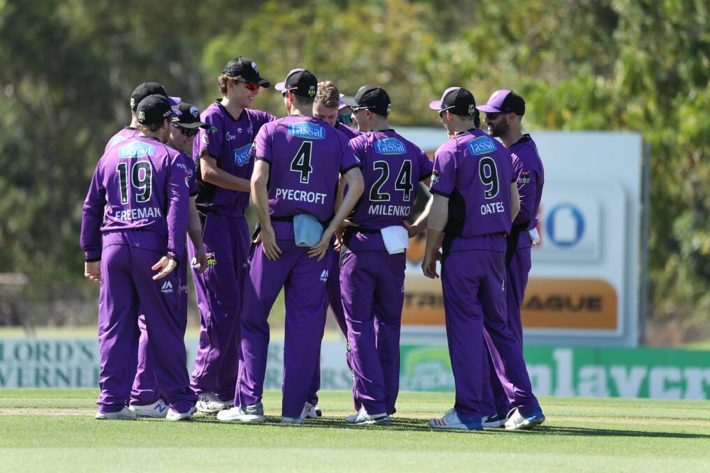 TERRITORY GAINS: Hobart Hurricanes enjoy a centre-wicket celebration at a preseason match in Darwin as part of Cricket Tasmania's deal with Northern Territory government. 