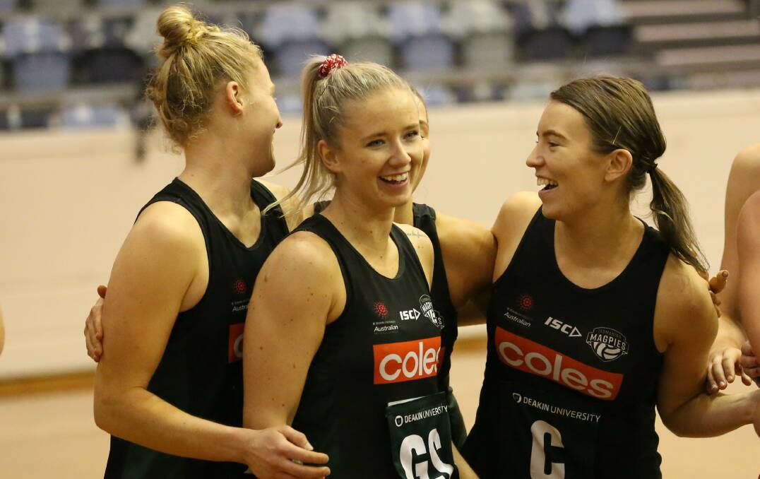 FRONT AND CENTRE: Zoe Claridge and Kelsie Rainbow head the Tasmanian Magpies ahead of a new season. Picture: Magpies Netball