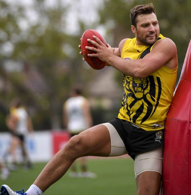 HARD HITTER: Tigers ruckman Toby Nankervis at Richmond training. Picture: The Age