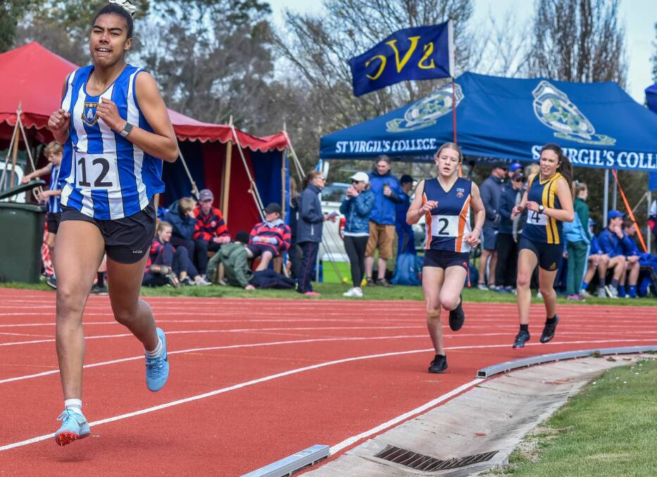 PACESETTER: Launceston Church Grammar Mia Finlay leads the 800m field during the Sport Association of Tasmanian Independent Schools carnival. Picture: Neil Richardson