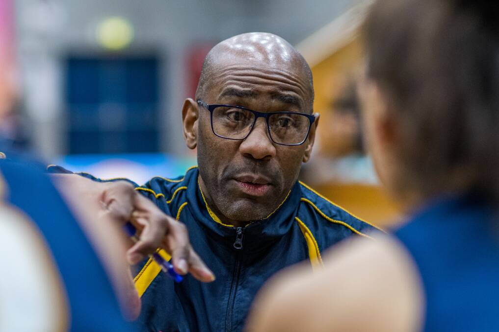 WISE HEAD: Ballarat Miners coach Eric Hayes hands out some advice during a time-out against Launceston.