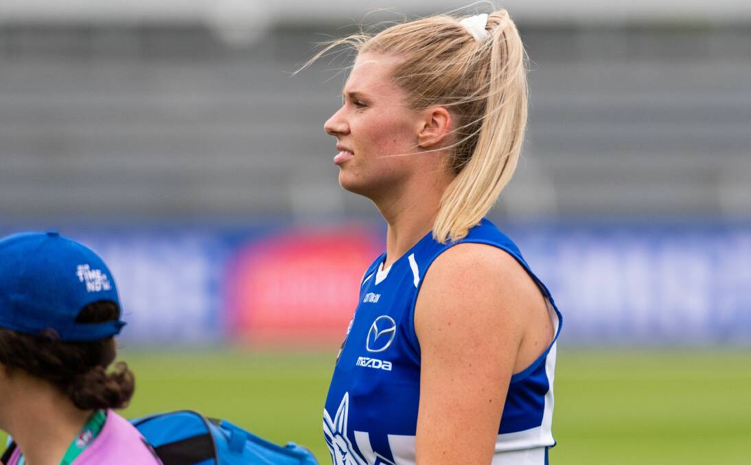 PUMPED UP: Launceston-born Abbey Green gets geared up for an AFLW debut for North Melbourne-Tasmanian Kangaroos at UTAS Stadium on Saturday. Pictures: Phillip Biggs