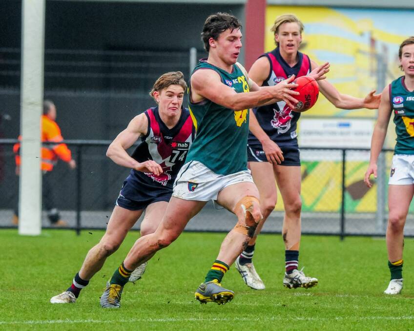 SNAP: North Launceston's Jackson Callow shows off his ability around goals at a recent Tasmania Devils' home clash at Invermay Park. Picture: Neil Richardson