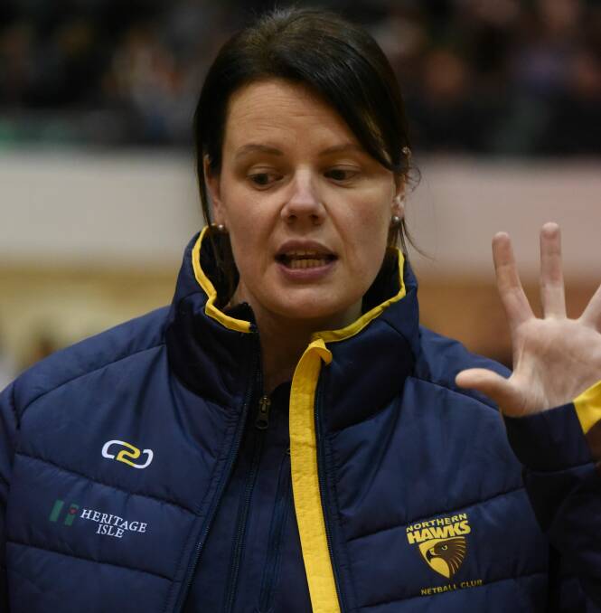 EMPHATIC: Northern Hawks co-coach Ruth Tuohy delivers the message to her players.