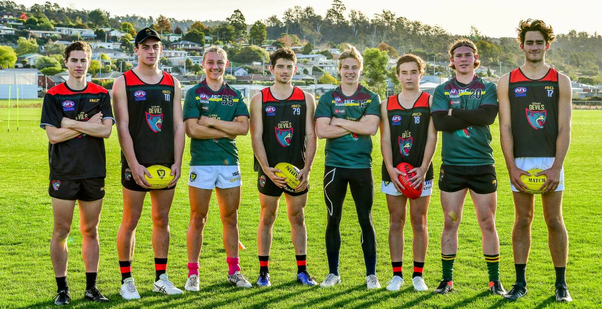 OUR TOWN: Devils Jared Dakin, Jackson Callow, Harvey Griffiths, Ben Simpson, Isaac Chugg, Oliver Sanders, Will Harper and Sam Bruinewoud put up a front. Picture: Scott Gelston