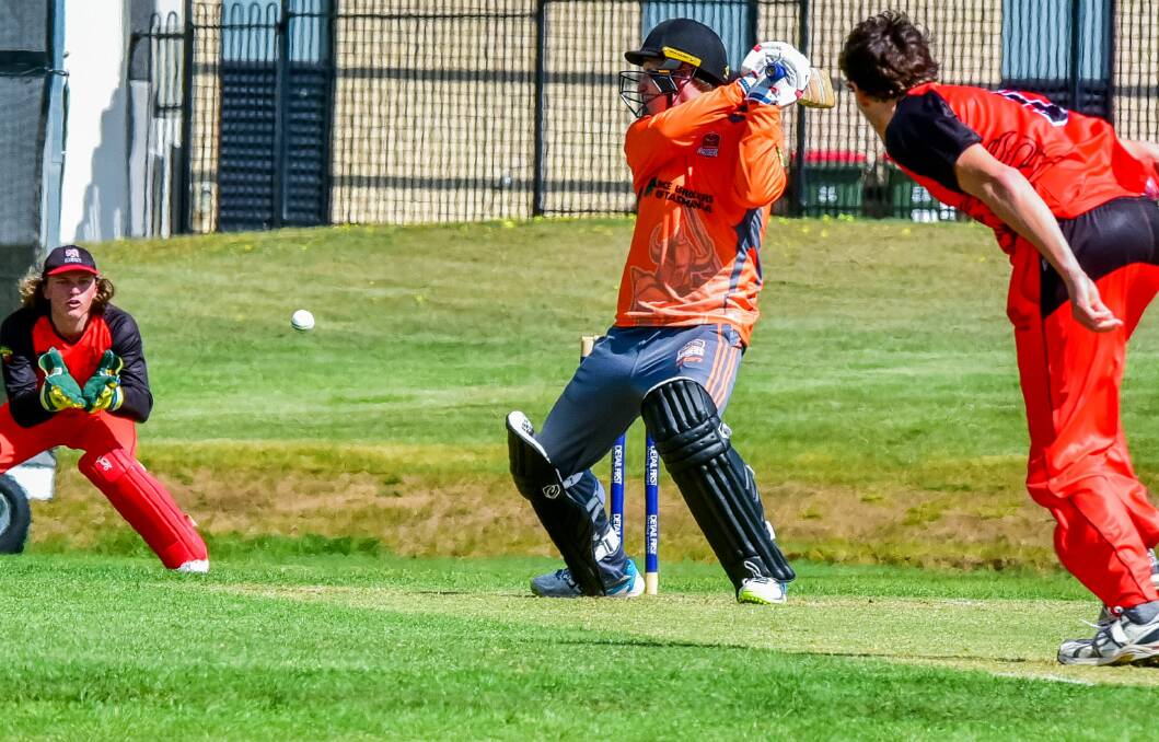 HAVING A GO: Greater Northern Raiders captain Miles Barnard has typified the attitude of local talent against the cream of Tasmanian best cricketers. Picture: Neil Richardson