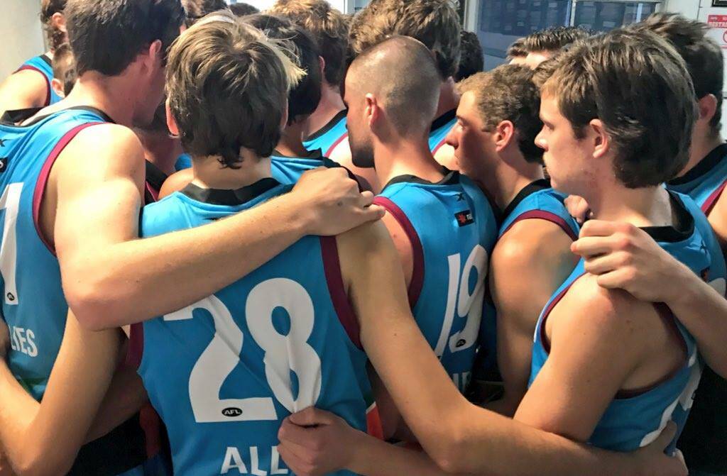 TEAM UP: The Allies gather for Saturday's pre-game huddle. Picture: AFL Tasmania