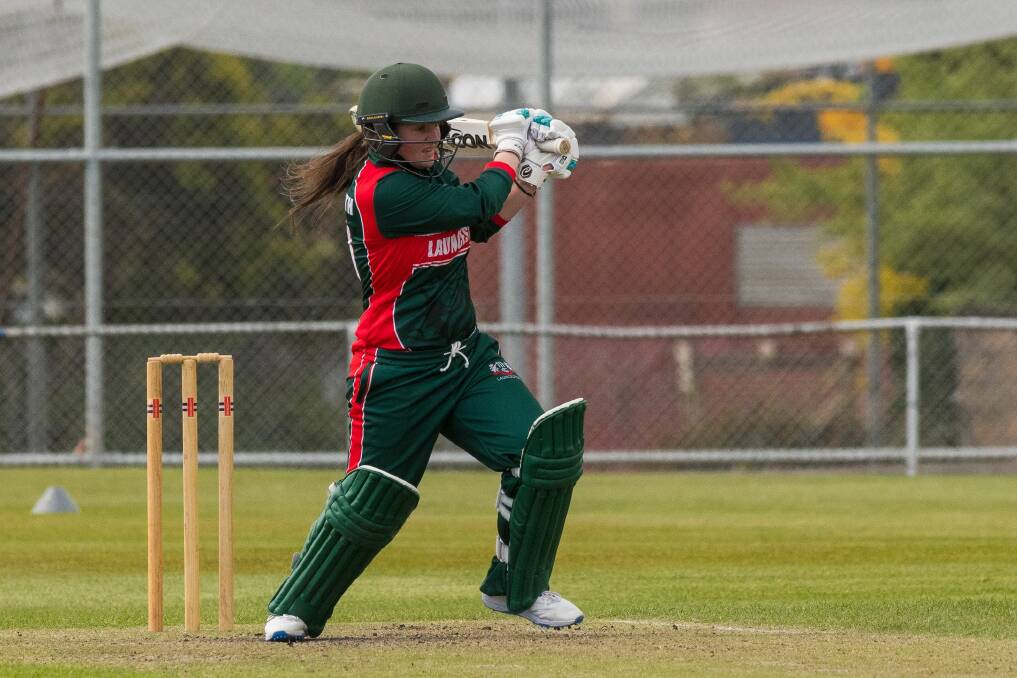 FORM: Launceston opening batter Stacey Norton-Smith pulls a short ball towards the boundary in her game-high score on Saturday against Riverside. Picture: Phillip Biggs