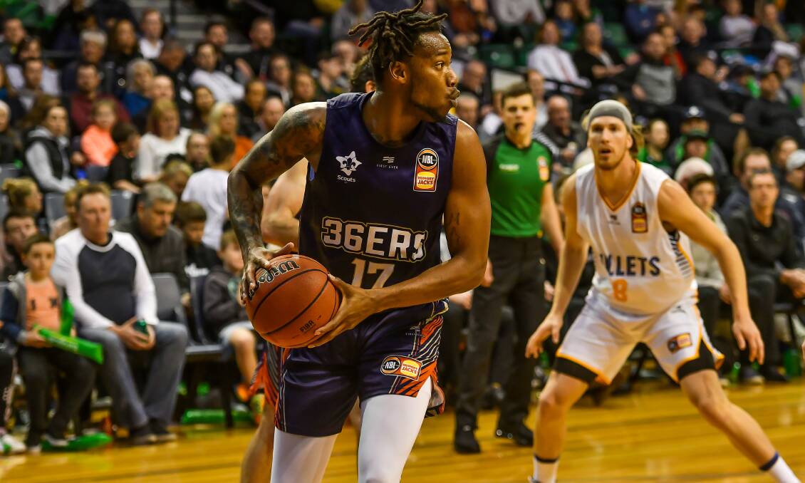WHERE NEXT: Adelaide 36er Eric Griffin with ball in hand looks to pass off in the tight tussle with Brisbane Bullets at the NBL Blitz on Saturday night. Picture: Scott Gelston 