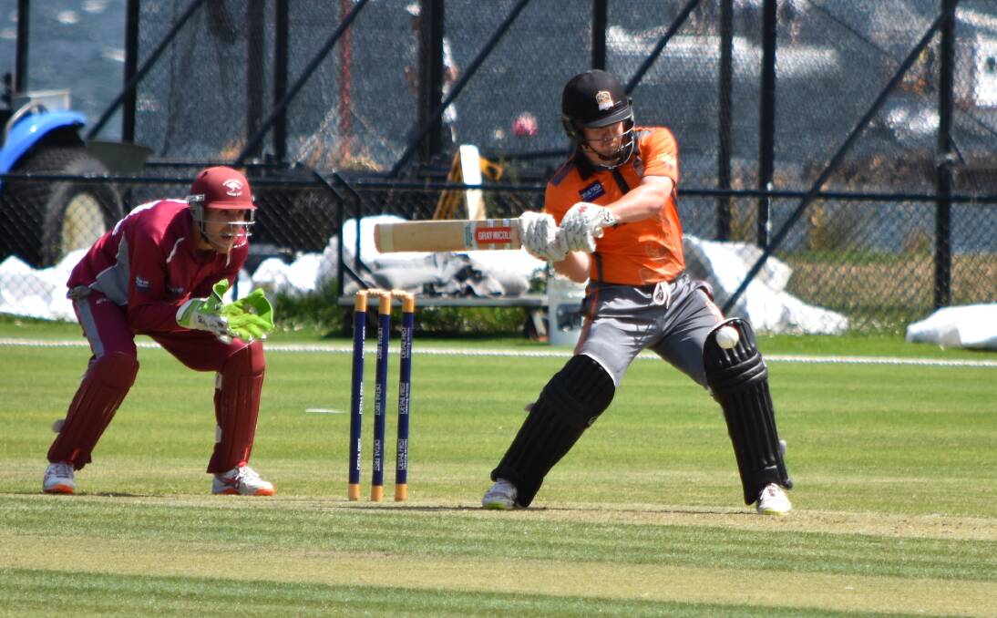 AGGRESSION: Talented batsman Jake Williams gets back and across for a pull shot in the Greater Northern Raiders' defeat at Clarence on Saturday. Pictures: Daniel Thistleton 