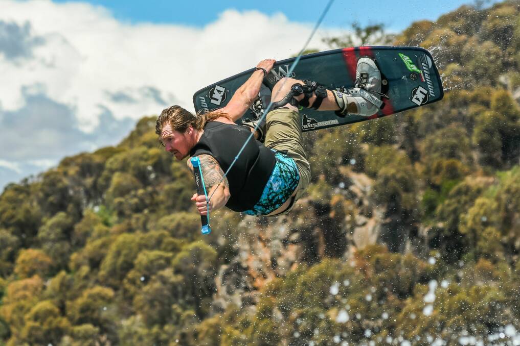 DOIN' IT IN STYLE: Marcus Bush shows the form on Saturday that has since established the Launceston competitor to be the premier wakeboarder in the country. Pictures: Phillip Biggs